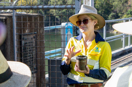 Seqwater staff delivering a community tour of Somerset Dam