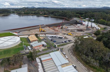 Aerial image of construction work at Lake Macdonald