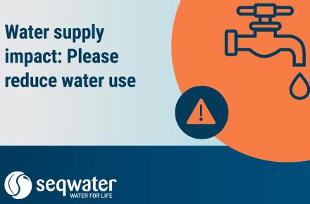 Icon saying 'water supply impact: please reduce water use'