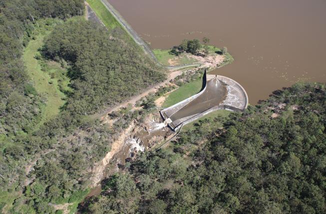 Aerial view of the Sideling Creek Dam spillway