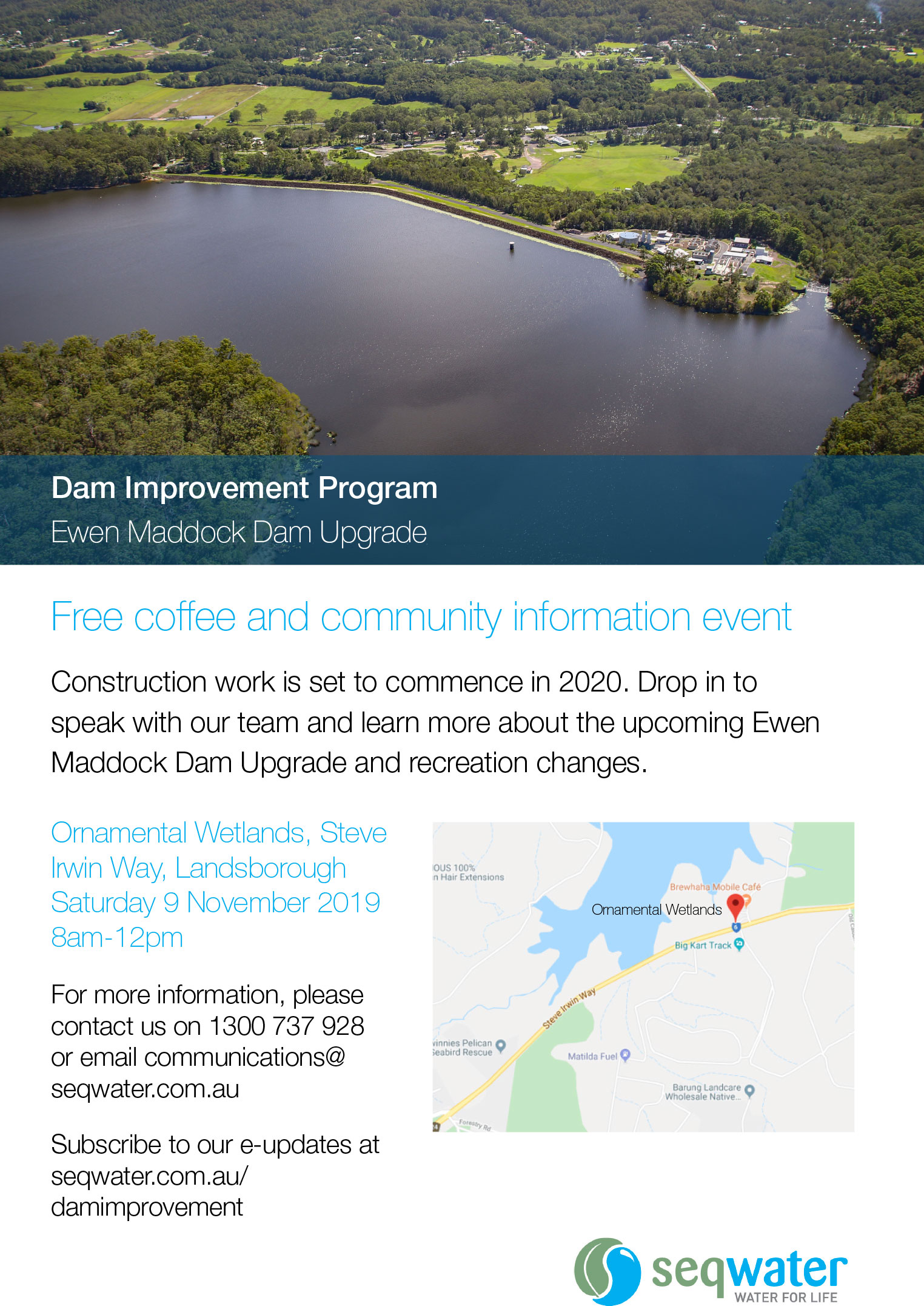Community invitation to an information event about Ewen Maddock Dam upgrade