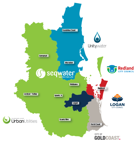 Map of water retail distributors in SEQ