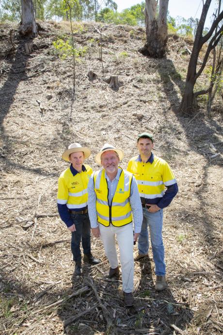 Ipswich West MP Jim Madden at the Mt Crosby Weir Nature Refuge with Mark Waud from Healthy Land and Water and Greg Greene from Seqwater