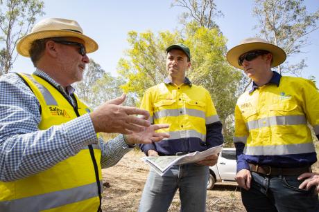Ipswich West MP Jim Madden at the Mt Crosby Weir Nature Refuge with Mark Waud from Healthy Land and Water and Greg Greene from Seqwater