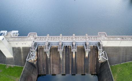 Birds eye view of North Pine Dam wall. Photo credit Peter Hansler