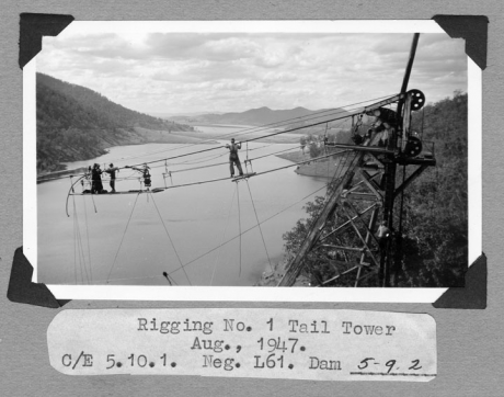 Queensland State Archives (4604) photo of Somerset Dam August in 1947 of Rigging No 1 Tail tower