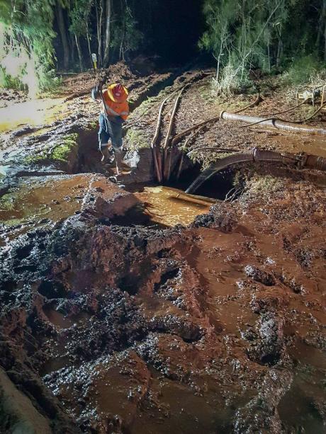 Crews worked through the night to repair a burst pipeline on Karragarra Island..jpg