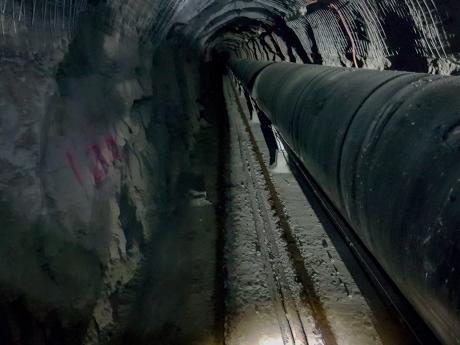 Inside the 2.5km-long Blackall Range Tunnel which houses a critical bulk water pipeline