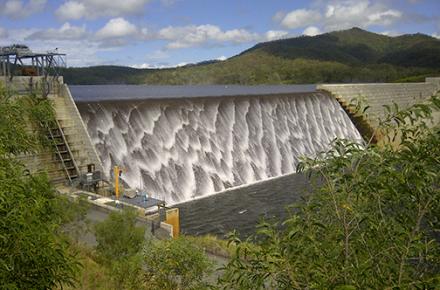 Wyaralong Dam spilling