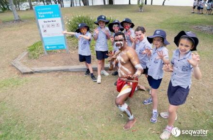 Turrbal Elder Eric attended the naming of Tukuwompa Park with Year 2 students from Mt Samson State School