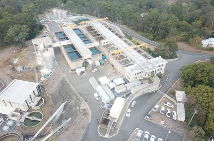 Birds eye view of East Bank Water Treatment Plant Filter upgrade at Mount Crosby