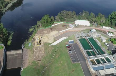 Aerial view of Ewen Maddock Dam and Water Treatment Plant