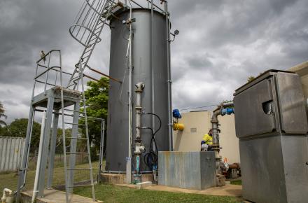 View of the green sand filter and back wash tank at the Kenilworth Water Treatment Plant