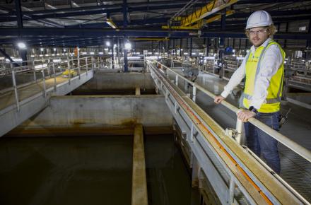 Gold Coast Desalination Plant Project Engineer Daryl Harding pictured in the facility's pre-treatment room