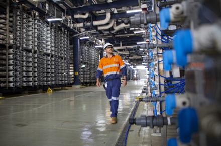 Gold Coast Desalination Plant Maintenance Planner Brian Woods undertakes an inspection of the facility's reverse osmosis room