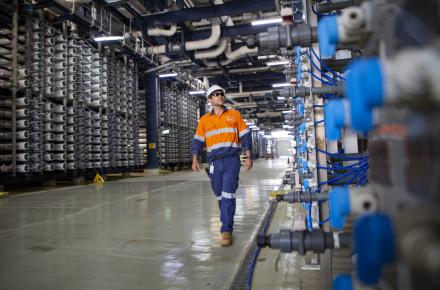 Gold Coast Desalination Plant Maintenance Planner Brian Woods undertakes an inspection of the facility's reverse osmosis room