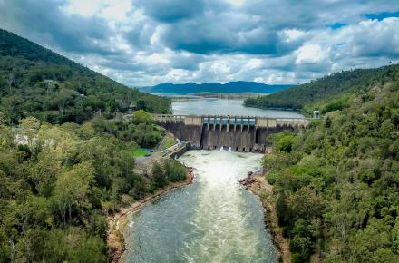Somerset Dam releases via sluice gates 