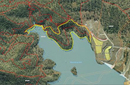 Outlined in Red, the areas of Lake Wyaralong subject to the planned burn