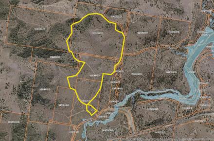 Yellow outline of the planned burn area at the upstream end of Wyaralong Dam