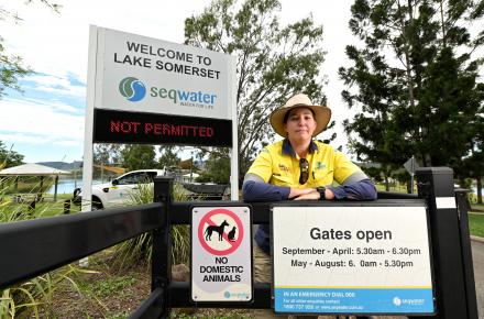 Seqwater Field Ranger Sam Mellor at the entrance of The Spit recreation area at Lake Somerset. Seqwater says pet owners are ignoring rules in place at these sites.   