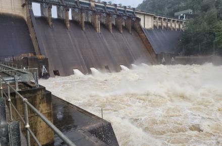 Somerset Dam making low flow releases via it's sluice gates