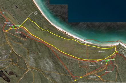 Aerial map of the coastline between Amity and Point lookout with the planned burn area outlined in yellow