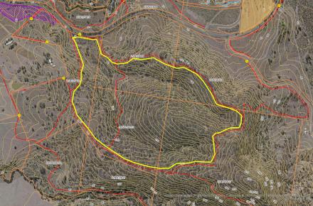 Outline in yellow of planned burn near Goan Hill Lake Wyaralong