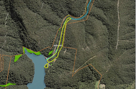 Outlined in yellow the area subject to planned burn near northern section of Little Nerang Dam