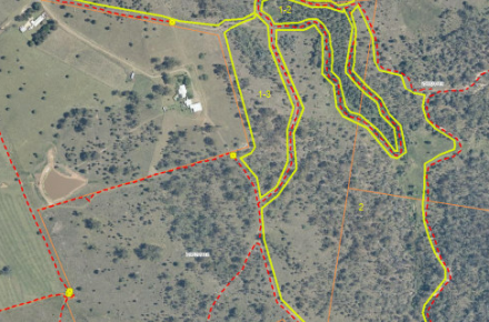 Outlined in yellow the area subject to planned burn at Lake Wyaralong