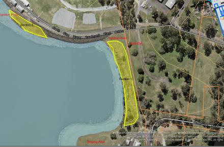 Outline in yellow of area subject to the planned burn, which is near the lake