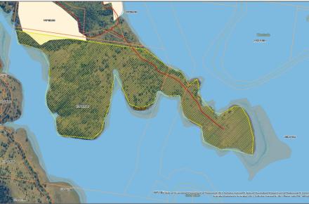 Outlined in yellow the area subject to planned burn at Lake Somerset