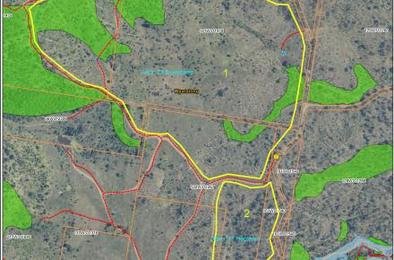 Outlined in yellow the area subject to planned burn at Lake Wyaralong