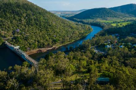 Aerial view of Somerset Dam in November 2024