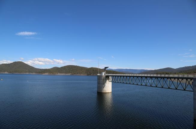 View of intake tower at Hinze Dam